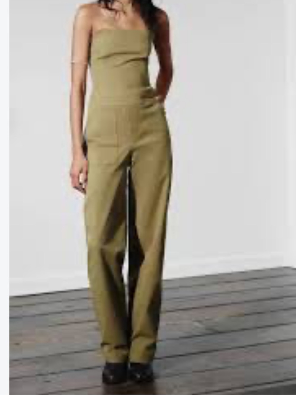 Zara Olive Green Wide-Leg Strapless Jumpsuit